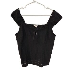 Kimchi Blue Urban Outfitters Black Lace Trim Ruffle Strap Textured Top XL NEW